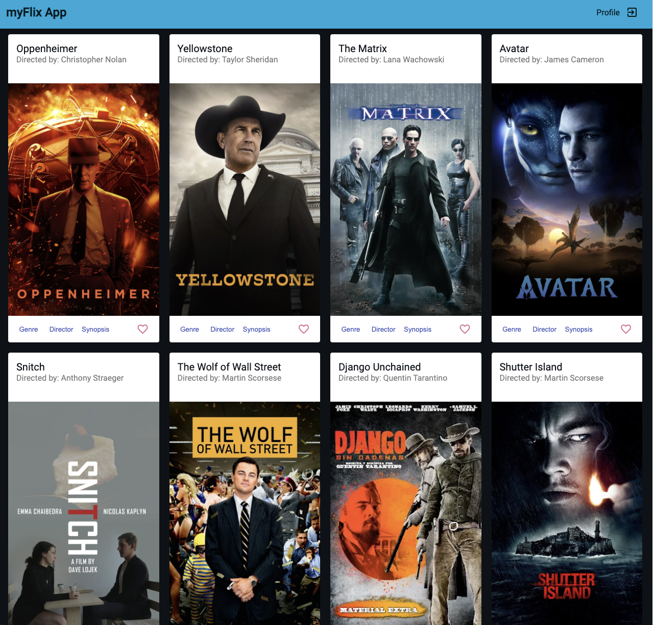 Screenshot of the React version of the app's movie list view